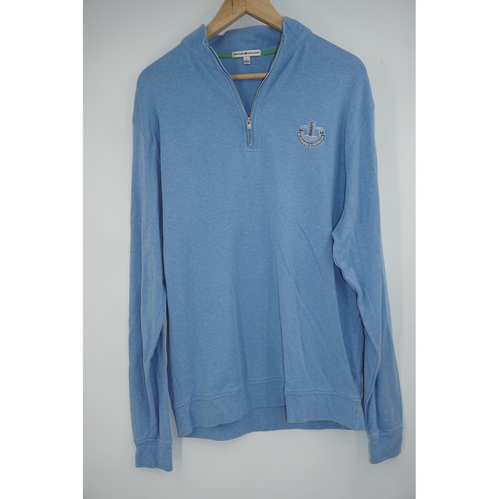 Peter Millar Sweater Mens Large Blue Quarter Zip Burnham & Berrow Golf Cotton
